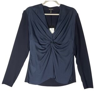 ESCADA Navy Blue Silk Blouse NWT Sz 42, Large Twist Front Long Sleeve Luxury